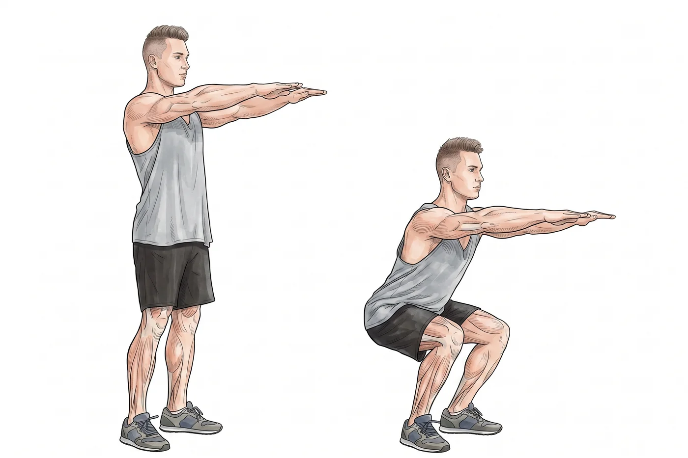 Ejercicio de sentadilla para fortalecimiento de cuádriceps y glúteos