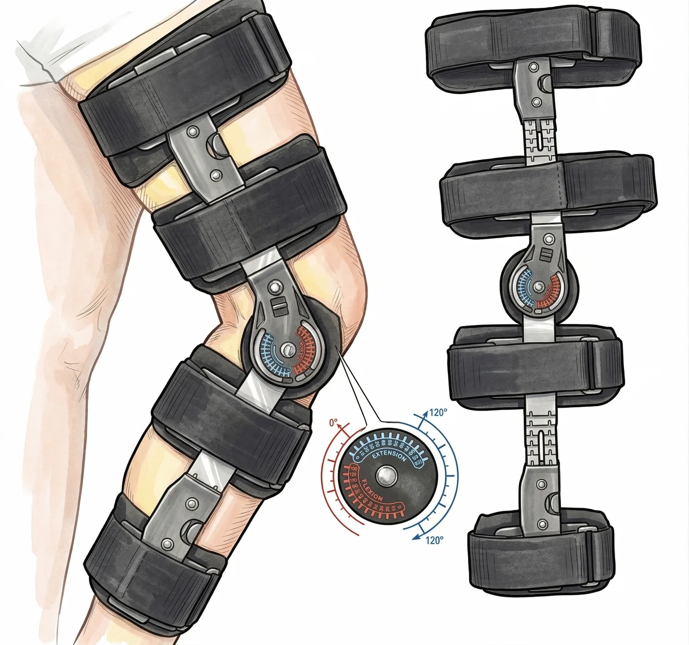 Ortesis de rodilla articulada con control de rango de movimiento, utilizada tras la reconstrucci&oacute;n del LCA
