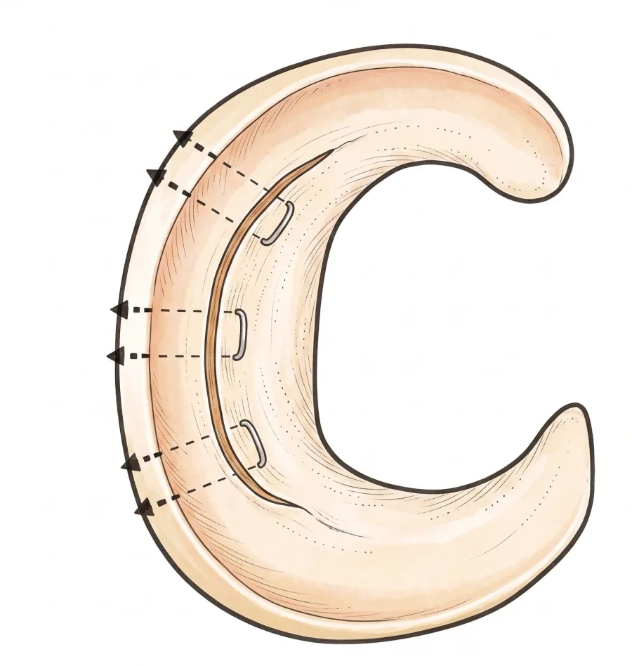 Asa de cubo tras la sutura meniscal
